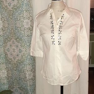 Ann Taylor white blouse with beading detail